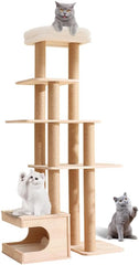 Wood Cat Tree for Indoor Cats,Tall Cat Furniture with Natural Sisal Rope Scratching Post