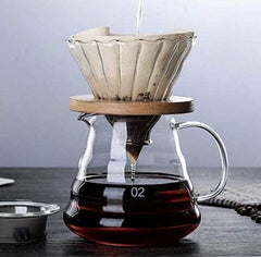 Golden Tamper Wooden Base Funnel Filtering Distilled Coffee Glass