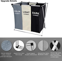 Faansy Laundry Basket Clothes Hamper 135L 3 Sections Clothe Sorter Bin,Foldable Waterproof Organizer Bag with Aluminum Frame,Washing Storage Dirty Clothes Basket for Bathroom Washroom Bedroom