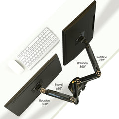 رسم يوضح دوران ذراعي حامل الشاشتين — Diagram of dual monitor arm rotation
