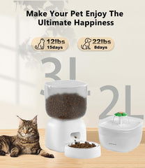 Automatic Cat Feeder with Cat Water Fountain | Smart WiFi Control, Voice Recorder & Customizable Portion Control | 2-in-1 Combo Set for Cats | Pet Supplies with Stainless Steel Bowl