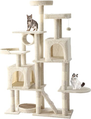 indoor cat tree with sisal covered catch posts and plush catch balls
