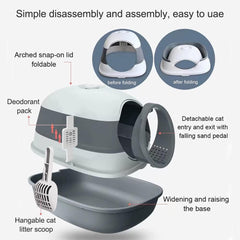 Cat Litter Box With Round Edges Large Anti-splash Box With Cat Litter Shovel Cat Sandbox Cat Toilet (Grey)