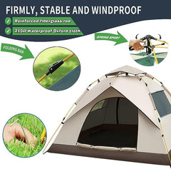 Arabest 3-4 Person Camping Tent, Waterproof Family Tent for Camping, Instant Easy Up Double Layer Anti-UV 2 Windows 2 Doors-Instant Family Tents for Camping Hiking & Traveling
