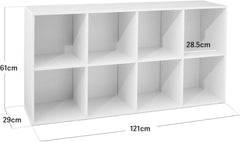 8-Cube Style Storage Organizer – 28.5cm Shelf Openings, Multi-Use as Bookcase & Display Shelf, Customizable (White)