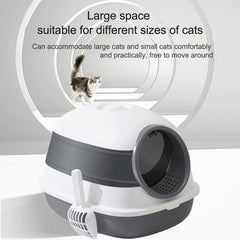 Cat Litter Box With Round Edges Large Anti-splash Box With Cat Litter Shovel Cat Sandbox Cat Toilet (Grey)