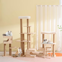 Wood Cat Tree for Indoor Cats,Tall Cat Furniture with Natural Sisal Rope Scratching Post