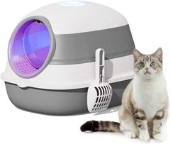 Cat Litter Box With Round Edges Large Anti-splash Box With Cat Litter Shovel Cat Sandbox Cat Toilet (Grey)