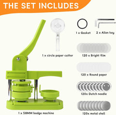 DBREAKS 58 mm Button Machine, Button Badge Maker Machine, 120 Pieces Badge Press Badge with Buttons & Picture & Circle Cutter, DIY Button Press Machine, Pin Badge Making Button Sets