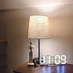 3D Wall Led Alarm Digital Clock White Number Time Clock with Automatic Brightness Adjustable, 12/24 Hr Time/Date Temperature Display, Electric Nightlight Alarm Clock for Modern Home Decoration