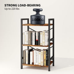 Bookshelf, 3 Tier Industrial Bookcase, Metal Small Bookcase, Rustic Book Shelf Storage Organizer for Living Room, Bedroom, and Home Office Storage Rack (3 Tier)