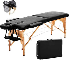 Massage Table Bed Beauty 2-Section Portable Deluxe Lightweight Professional Foldable Couch 60 cm-Wide 13KG with Dual-Layer Wooden Legs for Therapeutic Tattoo Salon SPA Facial Treatment (White)