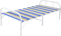 Folding Single Bed (186 * 90cm) – Striped Mesh Design, Foldable Metal Frame & Wood Platform, Suitable for Guests & Kids, 200Kg Capacity