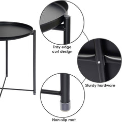 Round Metal Tray Table Black, Detachable Tray Top