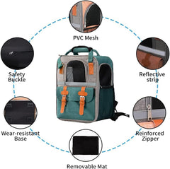 Cat Carrier,Cat Soft-Sided Carrier bag for Cats,Pet Backpack with Three-Sided Breathable Mesh&Removable Mat and Inner Safety Leash (Green)