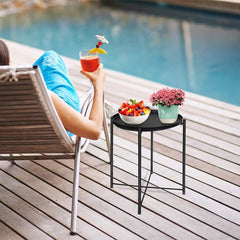Round Metal Tray Table Black, Detachable Tray Top