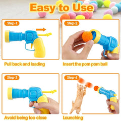 Cat Ball Toy Launcher with 10 Colorful Plush Balls (Blue)