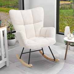 Modern Off White Rocking Chair – Soft Boucle Fabric