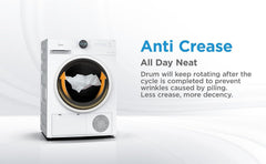 Midea 8KG Smart Front Load Condenser Dryer With Lunar Dial, 14 Wash Programs, Inverter Motor & Wrinkle Prevent, Sensor Dryer, Stronger Sanitization, Anti Crease & Quick Dry White - MD200C80W/W-GCC