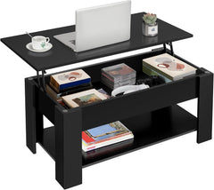 Coffee Table, Lift Top Coffee Tables for Living Room, Office, Small Rising Wooden Dining Center Tables with Storage Shelf and Hidden Compartment (brown)
