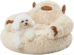 Soft Dog and Cat Bed,Indoor High Cushion Dog Bed, Round Fluffy Pet Bed, Cozy Plush Cuddly Dog Bed, Cute Cartoon Soft Bed, Size for Puppies and Cats (Khaki, M(60 * 60 * 35cm))