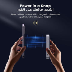 يوجرين باور بانك لاسلكي 10000mAh، شاحن محمول ماج سيف مع حامل مغناطيسي، مصمم لحزمة بطارية ماج سيف، شاحن محمول سريع الشحن PD 20W USB-C لسلسلة iPhone 12-16، رمادي فضائي
