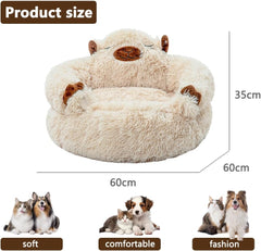 Soft Dog and Cat Bed,Indoor High Cushion Dog Bed, Round Fluffy Pet Bed, Cozy Plush Cuddly Dog Bed, Cute Cartoon Soft Bed, Size for Puppies and Cats (Khaki, M(60 * 60 * 35cm))