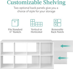 8-Cube Style Storage Organizer – 28.5cm Shelf Openings, Multi-Use as Bookcase & Display Shelf, Customizable (White)