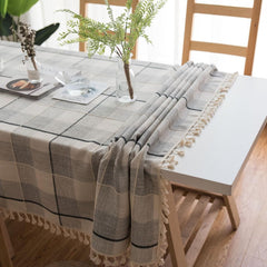 Tablecloths, Table Cloth for Dining Table,Tassel Wrinkle Free Table Cover,Outdoor Table Cloth,Rectangle Tablecloth for Kitchen Dinning Party (Gray Lattice, 140x180cm)