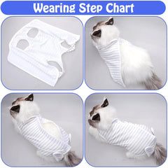 Cat Recovery Suit for Cats, After Surgery, Wound Protection, Blue Stripe S