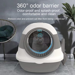 Cat Litter Box With Round Edges Large Anti-splash Box With Cat Litter Shovel Cat Sandbox Cat Toilet (Grey)