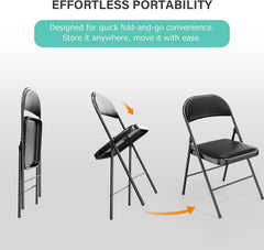 Heavy Duty Padded Folding Chair, 10cm Slim Carbon Steel Frame Seat