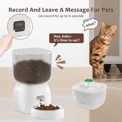 Automatic Cat Feeder with Cat Water Fountain | Smart WiFi Control, Voice Recorder & Customizable Portion Control | 2-in-1 Combo Set for Cats | Pet Supplies with Stainless Steel Bowl