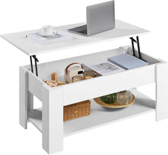 Coffee Table, Lift Top Coffee Tables for Living Room, Office, Small Rising Wooden Dining Center Tables with Storage Shelf and Hidden Compartment (brown)