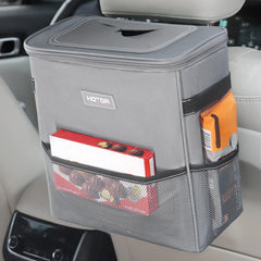 HOTOR Car Trash Can with Lid and Storage Pockets, 100% Leak-Proof Car Organizer, Waterproof Car Garbage Can, Multipurpose Trash Bin for Car - Black