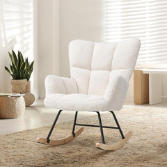 Modern Off White Rocking Chair – Soft Boucle Fabric