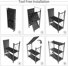 Portable Storage Shelves with Rolling Design, Heavy-Duty Metallic Structure for Maximum Capacity, Ideal for Garage, Kitchen, and Basement Use (black, 3-Tier)
