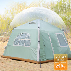 Laaioo Glamping Inflatable Tent - Camping Tents for Family - Hiking and Backpacking - Suitable for 4-5 Person Camping - Quick with 3 Minute Setup - 7.8FT x 7.8FT x 5.6FT