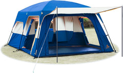 KTT Extra Large Tent 10-12 Person(B),Family Cabin Tents,2 Rooms,Straight Wall,3 Doors and 3 Window with Mesh,Waterproof,Double Layer,Big Tent for Outdoor,Picnic,Camping,Family Gathering.
