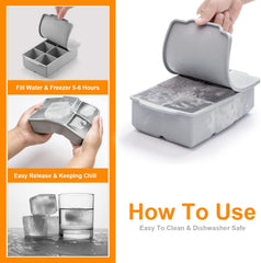 Large Ice Cube Tray with Lid, Stackable Big Silicone Square Ice Cube Mold for Whiskey Cocktails Bourbon Soups Frozen Treats, Easy Release BPA Free