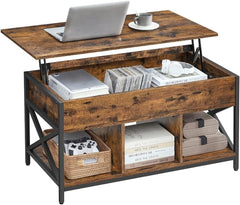 Coffee Table, Lift Top Coffee Tables for Living Room, Office, Small Rising Wooden Dining Center Tables with Storage Shelf and Hidden Compartment (brown)
