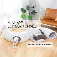 Plush Cat Tunnel Bed with Washable Cushion