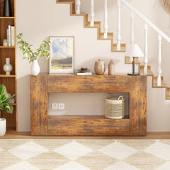 160cm Farmhouse Console Table with Storage, Couch Behind Sofa Table, Long Entryway Sofa Console, Narrow Hallway Stand for Living Room & Entryway