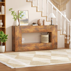 160cm Farmhouse Console Table with Storage, Couch Behind Sofa Table, Long Entryway Sofa Console, Narrow Hallway Stand for Living Room & Entryway