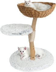 Wood Cat Tree Tower, Natural Cat Tree Tower with Woven Baskets