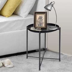 Round Metal Tray Table Black, Detachable Tray Top