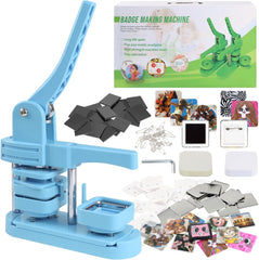 جود كرافتر الة صنع ازرار مغناطيسية للثلاجة 2 في 1، ماكينة صنع ازرار مغناطيسية للثلاجة 50 ملم/1.97 انش، ماكينة صنع شارات مغناطيسية مربعة مع 550 قطعة مجانية (تتضمن 50 دبوس)