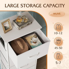 Fabric Storage Dresser, 5-Drawer Vertical Dresser for Bedroom, Storage Organizer with Fabric Bins, Wooden Top, Durable Steel Frame, Drawer Chest for Closets & Hallways