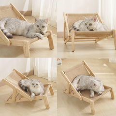 Sisal Cat Lounger,Adjustable Natural Wooden Cat chair for Indoor Cats