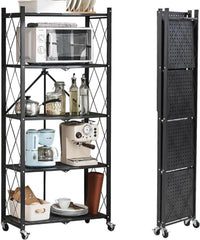 Portable Storage Shelves with Rolling Design, Heavy-Duty Metallic Structure for Maximum Capacity, Ideal for Garage, Kitchen, and Basement Use (black, 3-Tier)
